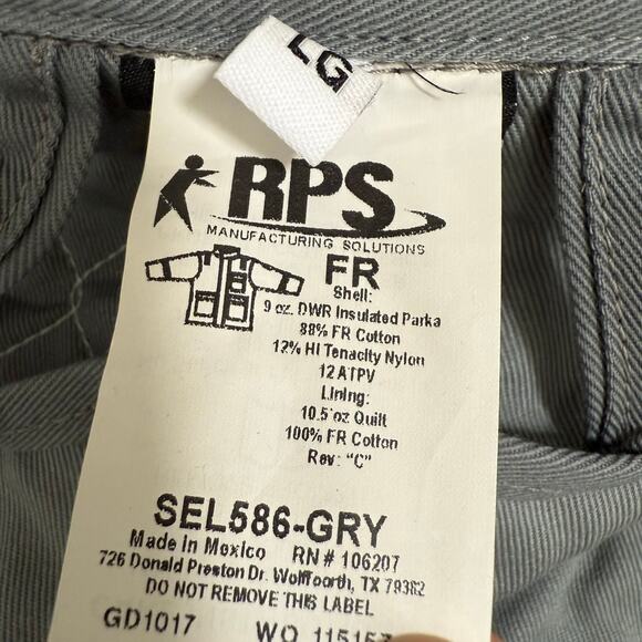 Crude FR Flame Resistant RPS New Men's Gray Insulated Work Jacket Size Large - Picture 6 of 16